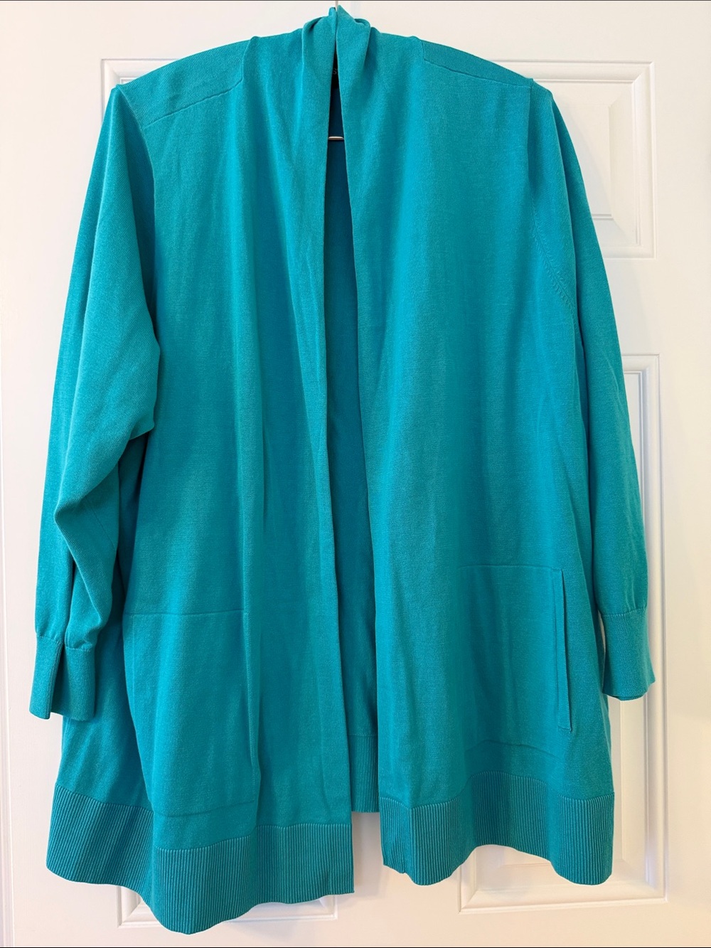 Lands' End Open-Front Teal Knit Cardigan